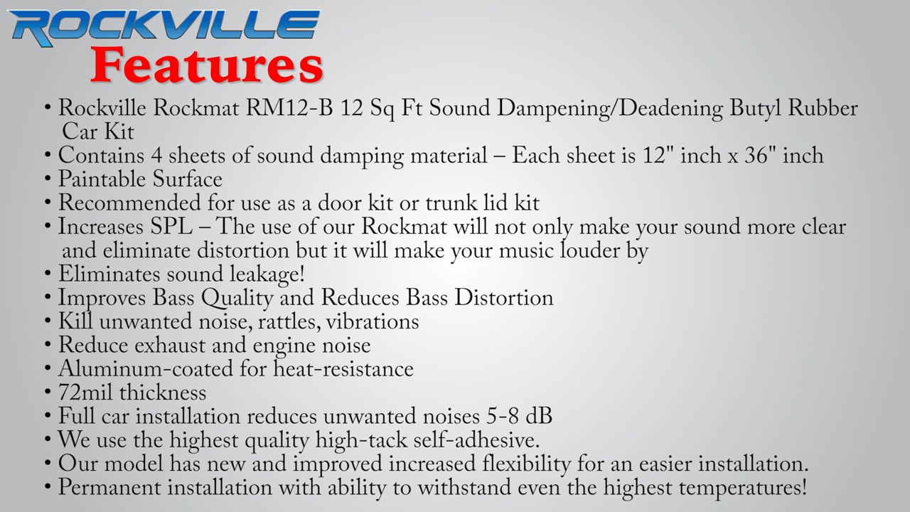 Rockville Rockmat RM12-S 12 Sq Ft Sound Dampening/Deadening