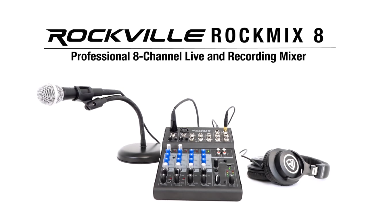 Rockville ROCKMIX 8 Channel Mixer w USB Recording  Interface+Compressor+Bluetooth - Rockville Audio