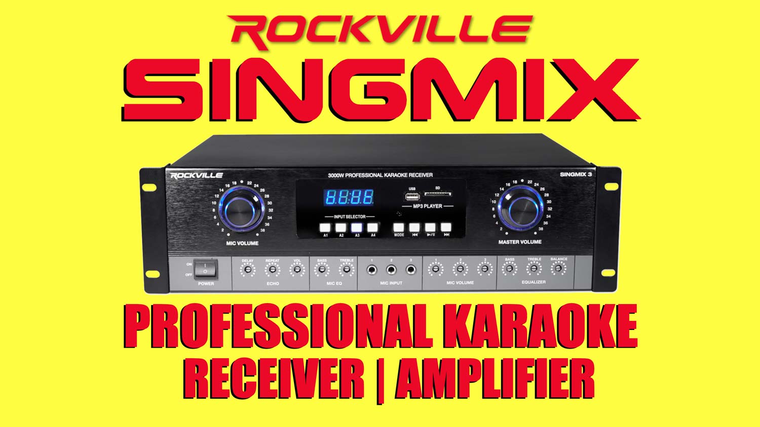 Rockville SingMix 3 Rack Mount 3000w Karaoke Amplifier/Mic Mixer+Bluetooth/Echo 