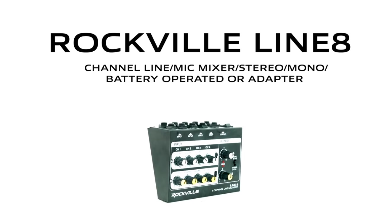 Rockville LINE8 8-Channel Line/Mic Mixer/Stereo/Mono/Battery
