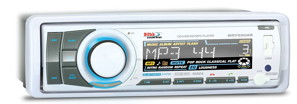 Boss MR752UAB 1-Din Marine Bluetooth Receiver MP3//CD AM//FM+Remote+Splash Guard